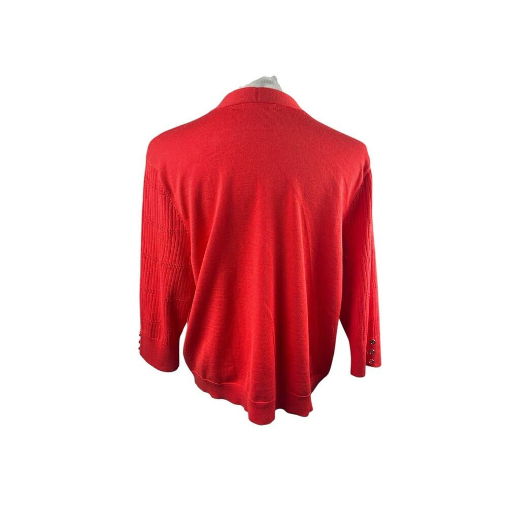 Orange Coral Open Front Knitted Short Cardigan 3/4 Sleeve Gold Hardware XL Rayon - Picture 2 of 5